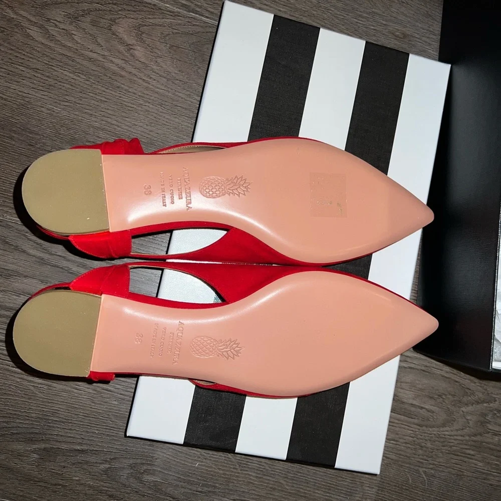 BNIB Aquazzura Red Suede Ballet Ballerina Slingback Flats - Picture 4 of 15